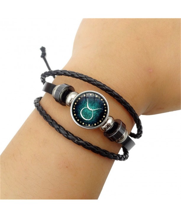 Fashion 12 Constellations Beaded Hand Woven Leather Bracelet And Moon