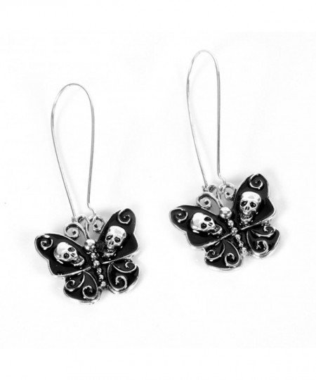 Black and Silver Skull and Swirl Butterfly Drop Earrings CK183OHK0T8