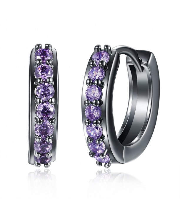 Huggie Earrings Amethyst Zirconia Plated