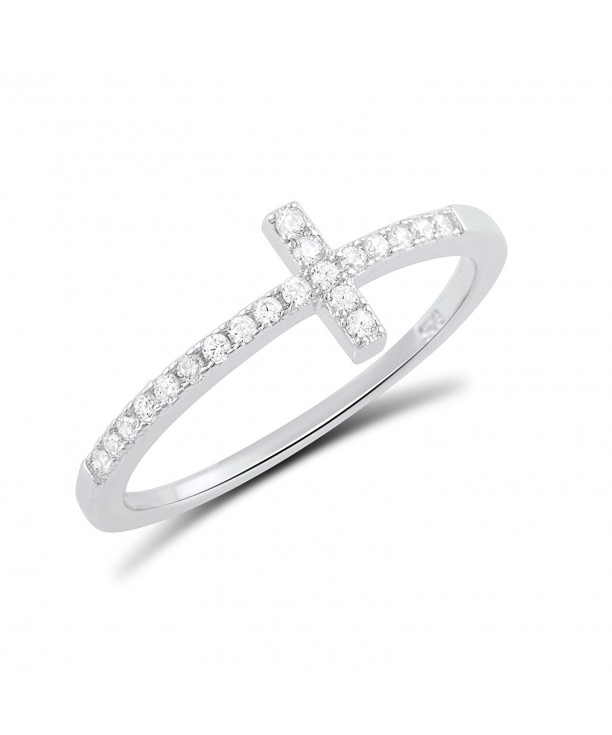 Sterling Silver Cz Thin Stackable Sideways Cross Ring (Size 4 11 ...