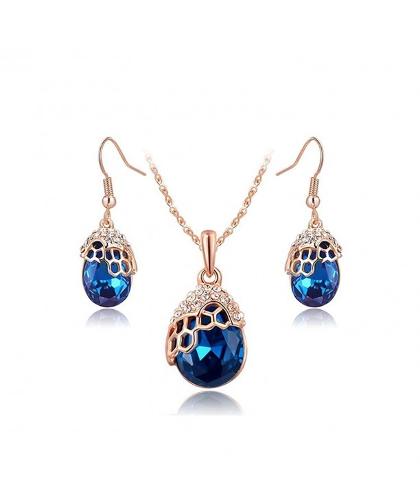 Water Drop Genuine Austrian Blue Crystals Jewelry Set Rose Gold Plated ...