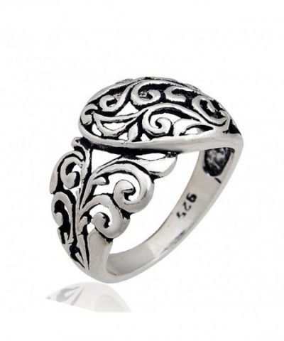 925 Sterling Silver Filigree Floral- Bali Inspired Band Ring CZ11LWHRTW9