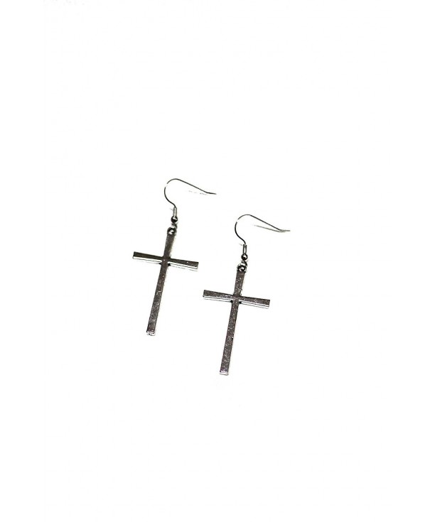 Large Cross Silver Dangle Earrings