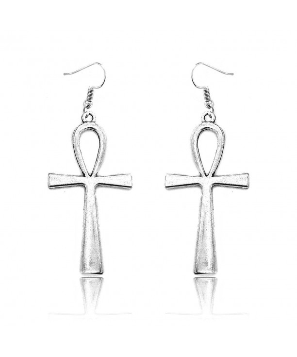 Silver Egyptian Ankh Drop Earrings