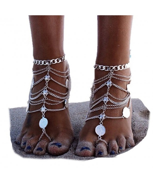 Silver Coin Blessing Symbol Tassel Anklets Foot Jewelry for Women Girls ...