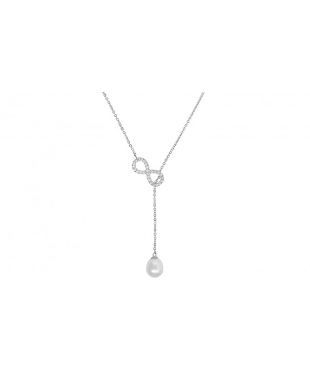 Women Sterling Silver Cubic Zirconia Infinity Synthetic Pearl Drop Y ...