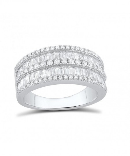 Sterling Silver Simulated Diamond Baguette Cut Statement Ring (Size 4 9 ...